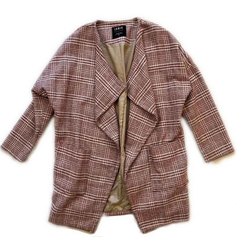 Lunik Pink Checked Tweed Coat Jacket Size Small - Picture 1 of 7